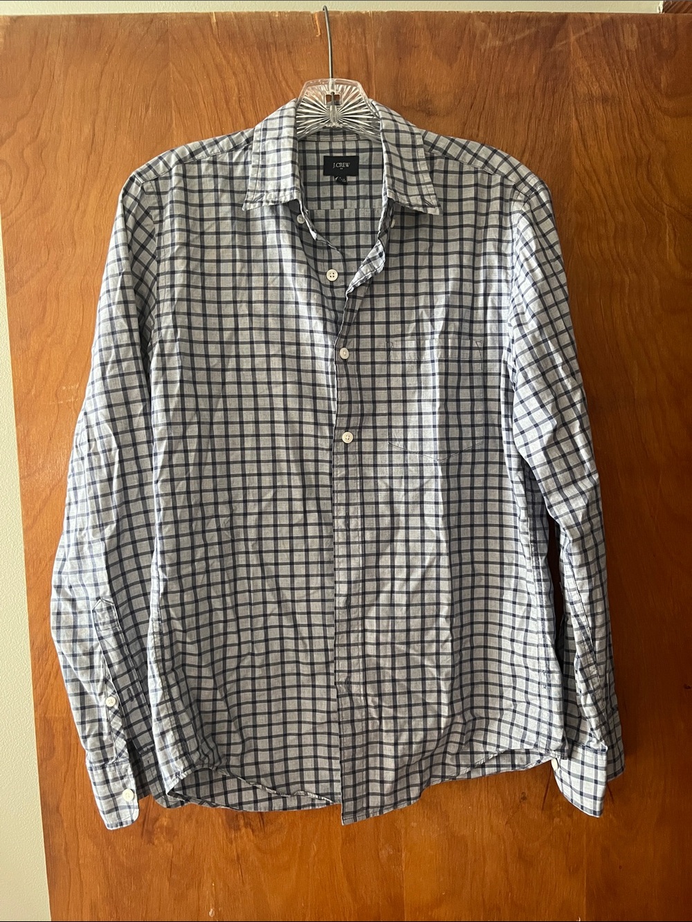J Crew Slim Navy and White Windowpane Button-Down Shirt